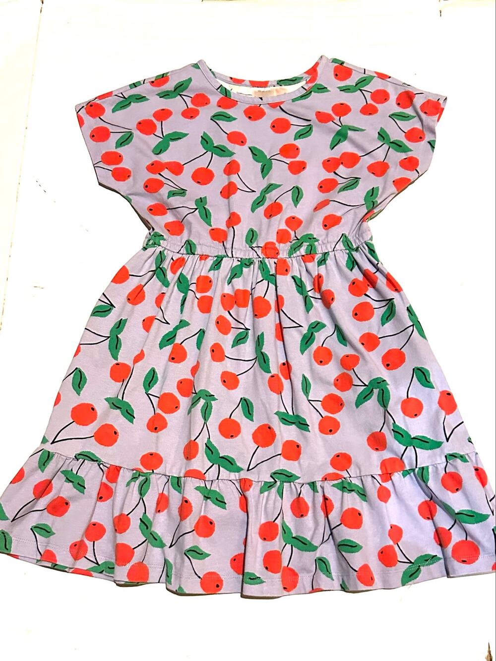 Hanna Andersson Cherry Print Tiered Dress Girls US 8 130 cm Lavender Cotton